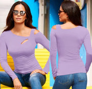 New Women's Long Sleeve Oblique Shoulder T-shirt