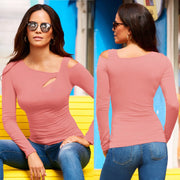 New Women's Long Sleeve Oblique Shoulder T-shirt