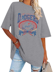 Baseball Shirts for Women Oversized Game Day Baseball Fan Shirt Baseball Mama Casual Short Sleeve Shirt Gray