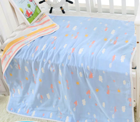 Pure Cotton 6-Layer Baby Bath Towel Blanket, 110cm