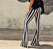 Black and White Striped Flare Pants for Autumn