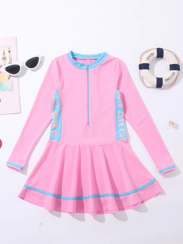 Solid Color Children's Dress Style Swimsuit - High-Quality, Comfortable, and Stylish