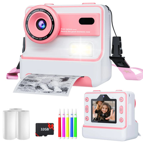 Kids Camera Instant Print for Girls Boys Age 3-12 Kids Toys 1080P Kids Digital Cameras Christmas Birthday Gifts for 4 5 6 7 8 9 10 Year Old Girls Toddler Camera Girls Toys with 32GB Card