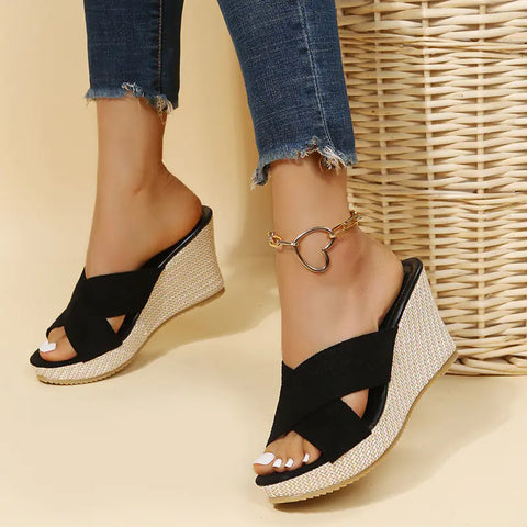 Summer Women’s Thick-Soled Cross Toe High Heels Sandals