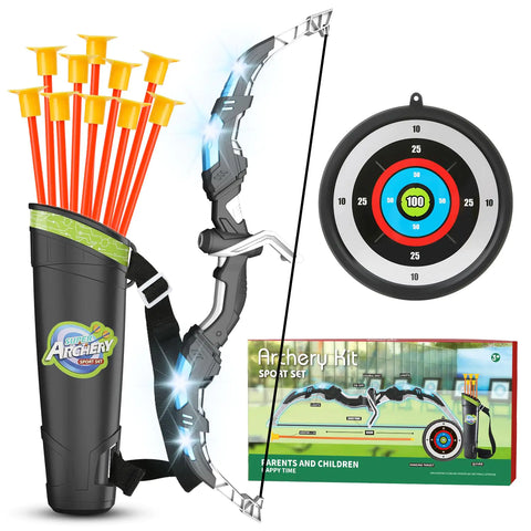 YANLLY Kids Bow and Arrow Set LED Light Up Archery Toys Set for Kids Ages 4-8 8-12 with 10 Suction Cup Arrows Target & Quiver Boys Girls Christmas Birthday Gift Ideas Indoor Outdoor Kids Toys