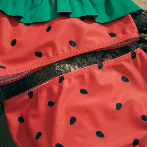 Kids Girls Watermelon Print Bikini Set with Ruffles