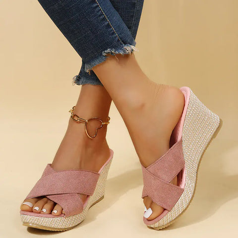 Summer Women’s Thick-Soled Cross Toe High Heels Sandals