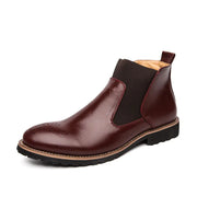 Large Flat Leather Broch Carved Mid-High Cut Shoes