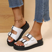 Thick Sole Women's Belt Buckle Slippers with Stitching