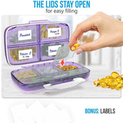 Pill Organizer Airtight Purple Pill Box Large Pill Dispenser for Home and Travel