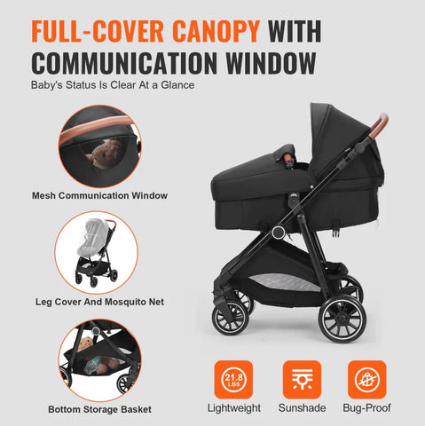 Deluxe Adjustable Baby Stroller with Bassinet - Ultimate Versatility and Convenience