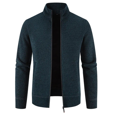 Thick Fleece-lined Men's Stand Collar Knitted Jacket - Ultimate Winter Comfort & Style