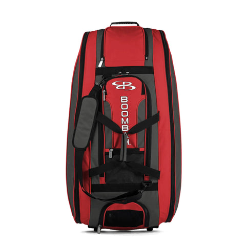Boombah Beast Rolling Bat Bag - 40" x 14" x 13" - BB2C23 Charcoal/Red - Holds 8 Bats Glove and Shoe Compartments