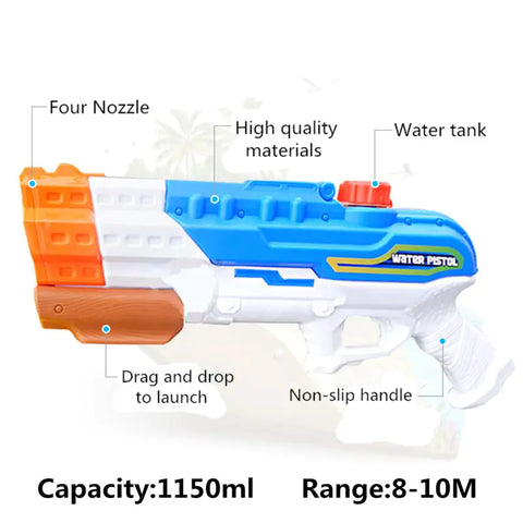 Water Gun Blaster with 4 Nozzles for Pool Fun