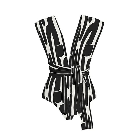 2023 Women's Black and White Striped Swimsuit - Stylish and Comfortable