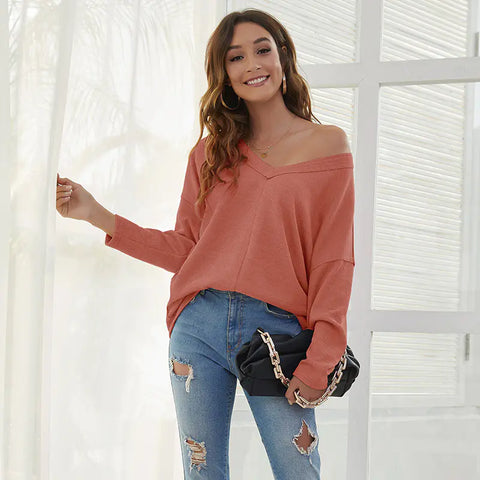 Loose V-Neck Padded Sweater - Luxurious Winter Comfort